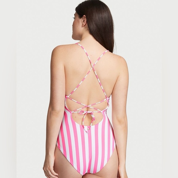 Victoria’s Secret Pink Cabana Stripe Scoop Neck Swimsuit (Size L) - Picture 3 of 9